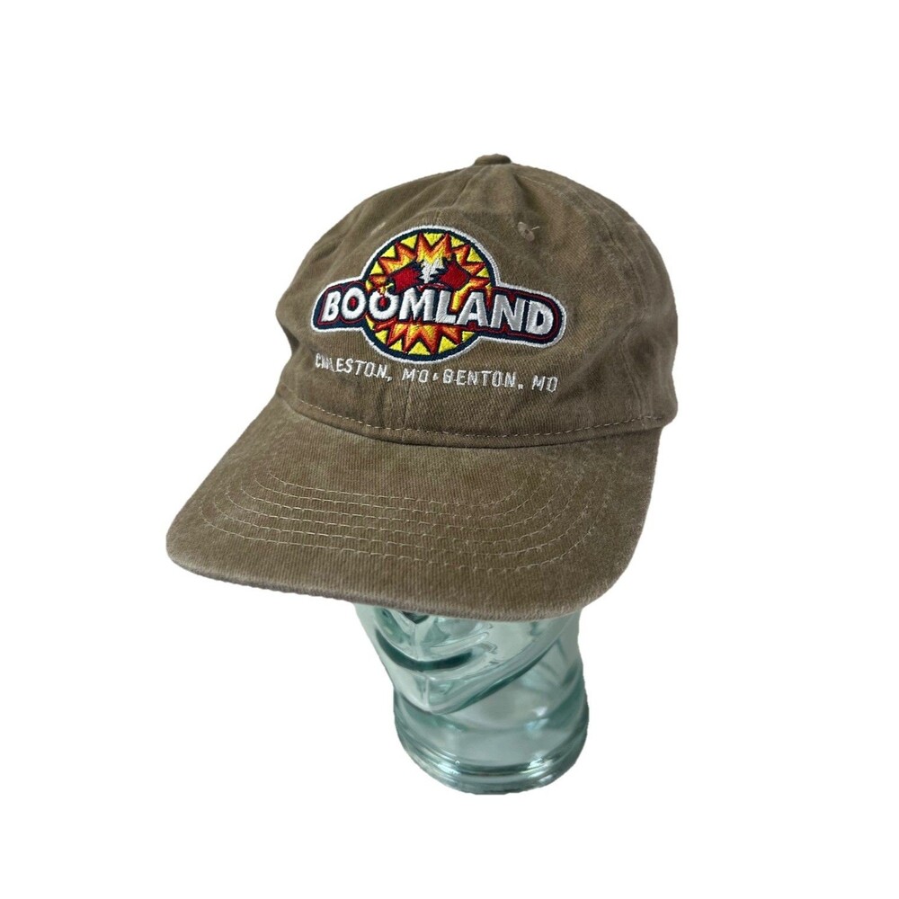 Boomland Embroidered Logo Distressed Baseball Hat Charleston Benton MO Strapback